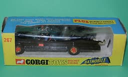 Batman-Corgi 267 Batmobile 1960\'s with box, red wheels, black gloss.