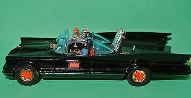 Batman-Corgi 267 Batmobile 1960\'s with box, red wheels, black gloss.