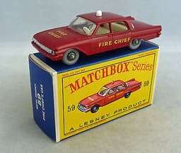 Lesney Matchbox Toys MB59b Ford Fairlane Fire Chief Car GREY WHEELS