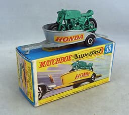 Matchbox Superfast MB38 Honda Motorcycle & Trailer SILVER COLOUR TRIAL