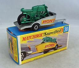 Matchbox Superfast MB38 Honda Motorcycle & Trailer SILVER COLOUR TRIAL