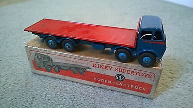 RARE DINKY TOYS 502 FODEN FLAT TRUCK BLUE/RED 1ST TYPE ORIGINAL BOXED