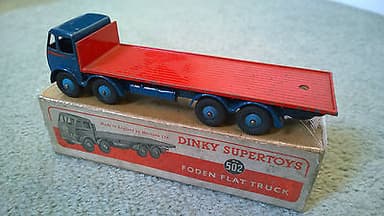 RARE DINKY TOYS 502 FODEN FLAT TRUCK BLUE/RED 1ST TYPE ORIGINAL BOXED