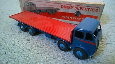 RARE DINKY TOYS 502 FODEN FLAT TRUCK BLUE/RED 1ST TYPE ORIGINAL BOXED