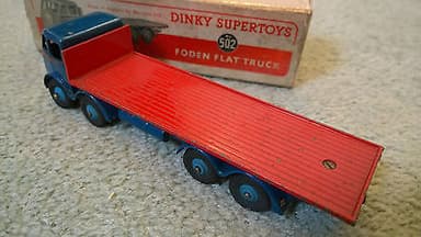RARE DINKY TOYS 502 FODEN FLAT TRUCK BLUE/RED 1ST TYPE ORIGINAL BOXED
