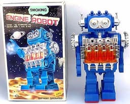 VINTAGE 60\'s S.H. JAPAN \"SMOKING ENGINE ROBOT\" BATTERY/OP NEW IN BOX NO RESERVE