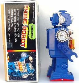 VINTAGE 60\'s S.H. JAPAN \"SMOKING ENGINE ROBOT\" BATTERY/OP NEW IN BOX NO RESERVE