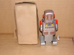 Vintage Clockwork Walking Robot with Sparks SY Japan Tin Toy Boxed