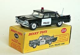 Vintage Original Dinky Toys Dodge Royal Sedan USA Police Car No 258 VGC Boxed.
