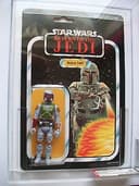 VINTAGE STAR WARS CARDED BOBA FETT AFA 90 LIGHT BLUE/UNPAINTED KNEE PALITOY 45-C