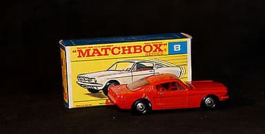 8E Ford Mustang  Fastback Orange Red Body with Red Interior with box Matchbox