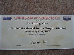 CARRERA EXCLUSIV FERRARI 250 GT SIGNED STIRLING MOSS SLOT 1/24 SCALE