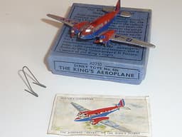 Pre war Dinky 62k King\'s Aeroplane. Boxed + gliding game frame + instructions.