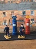 PRE-WAR DINKYS FROM SET 12. GPO & AIRMAIL POST BOXES, POSTMAN & TELEGRAPH BOY.