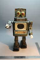 Vintage Tinplate Battery Operated TV Robot In Fair Condition Not Working (