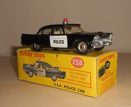 Boxed Dinky Toys DieCast 1/43 Scale #258 Dodge Royal Sedan USA Police Car 1966