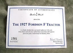 Danbury Mint - 1927 Fordson F Tractor - 1:16 scale in diecast