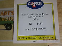 DIECAST CORGI BILLY SMARTS CIRCUS A.E.C MERCURY TRUCK & TRAILER