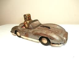 VINTAGE ASAHI 1950s-60s TIN FRICTION SPACE PATROL CAR WITH ROBOT DRIVER.