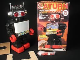VINTAGE SPACE SATURN 13” ROBOT TOY COMPLETE with ORIGINAL BOX AND MISSILES