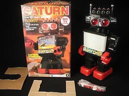VINTAGE SPACE SATURN 13” ROBOT TOY COMPLETE with ORIGINAL BOX AND MISSILES