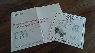 Danbury Mint Willys Jeep Replica 1:16 Diecast with Certificate of Authenticity