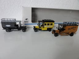 Marklin HO 1898 limited set of 3 different die-cast postal trucks & buses, MIB