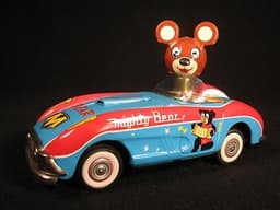 RARE VINTAGE MIGHTY BEAR RACECAR TIN FRICTION ROBOT TOY CRAGSTAN JAPAN