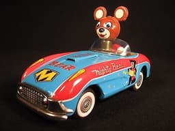 RARE VINTAGE MIGHTY BEAR RACECAR TIN FRICTION ROBOT TOY CRAGSTAN JAPAN