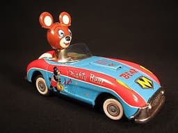 RARE VINTAGE MIGHTY BEAR RACECAR TIN FRICTION ROBOT TOY CRAGSTAN JAPAN