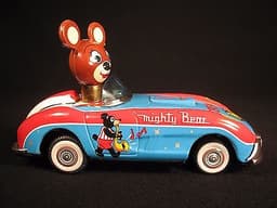 RARE VINTAGE MIGHTY BEAR RACECAR TIN FRICTION ROBOT TOY CRAGSTAN JAPAN