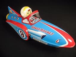 SCARCE VINTAGE MODERN TOYS TIN SPACE ROCKET #9 ROBOT FRICTION TOY JAPAN