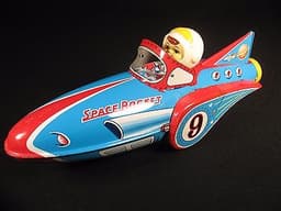 SCARCE VINTAGE MODERN TOYS TIN SPACE ROCKET #9 ROBOT FRICTION TOY JAPAN