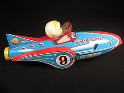 SCARCE VINTAGE MODERN TOYS TIN SPACE ROCKET #9 ROBOT FRICTION TOY JAPAN