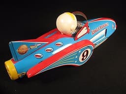 SCARCE VINTAGE MODERN TOYS TIN SPACE ROCKET #9 ROBOT FRICTION TOY JAPAN