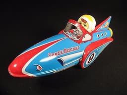 SCARCE VINTAGE MODERN TOYS TIN SPACE ROCKET #9 ROBOT FRICTION TOY JAPAN