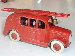 Very rare pre war Dinky 25k Streamlined fire engine with tinplate firemen.