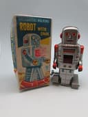 Fantastic Vintage Tin Plate Clockwork Wind Up Walking Robot with Key - c1960\'s