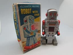 Fantastic Vintage Tin Plate Clockwork Wind Up Walking Robot with Key - c1960\'s