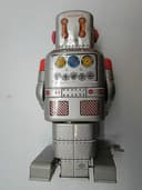 Fantastic Vintage Tin Plate Clockwork Wind Up Walking Robot with Key - c1960\'s