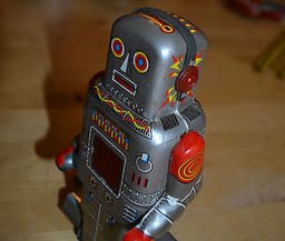 Original vintage 1960s SY Toys Japan mechanical walking tin robot sparking