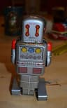 Original vintage 1960s SY Toys Japan mechanical walking tin robot sparking