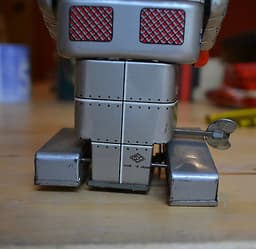 Original vintage 1960s SY Toys Japan mechanical walking tin robot sparking