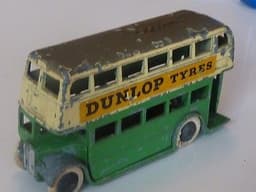 Pre war Dinky 29c Bus - Dunlop ads and cast-in stairs,