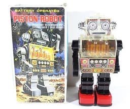 HORIKAWA/S.J.M. "PISTON ROBOT" BATTERY OPERATED VTG TIN JAPAN MIB,YONEZAWA,ALPS
