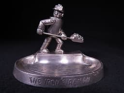 VINTAGE ART DECO THE IRON FIREMAN A.C.R. ADVERTISING ASHTRAY SPACE ROBOT TOY ART