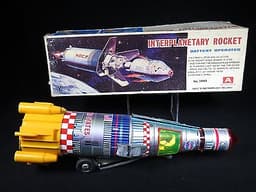 VINTAGE NOMURA NASA INTERPLANETARY JET ROCKET SHIP TIN B/O SPACE ROBOT TOY BOXED