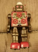 1960s Horikawa ? Battery Operated Fighting Robot Tin Vintage Toy Made In Japan
