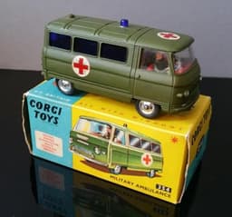 1964-CORGI~MIB~COMMER MILITARY AMBULANCE VAN #354 with DRIVER