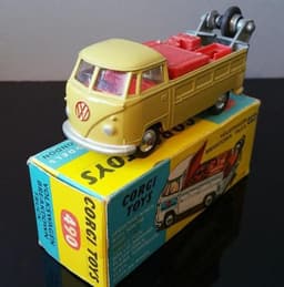 1966-CORGI~VOLKSWAGEN MIB Pickup BREAK DOWN TRUCK#490 TOW w PLATED TOOLS & SPARE